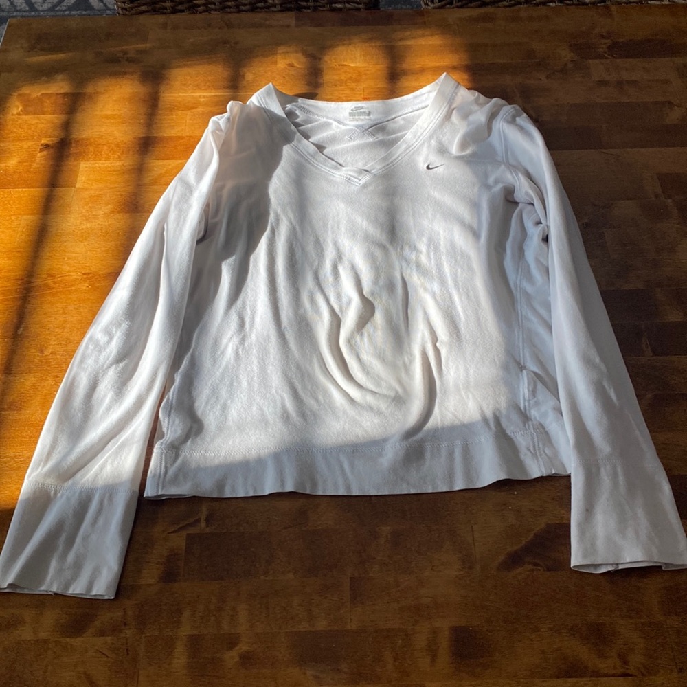 Nike white long sleeve v neck shirt size small